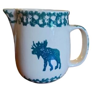 1 Vtg Coffee Creamer Folkcraft Moose Country Tienshan Stoneware Green